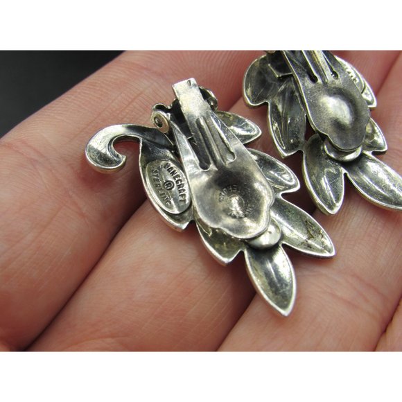 Sterling Silver Leaf Nature Clip On Earrings Vintage Wedding Engagement - Picture 4 of 7